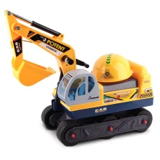 Keezi Kids Ride On Excavator Toy - Realistic Digger with Safety Helmet, Anti-Slip Tyres, 46-95cm, Ages 3-6, Yellow