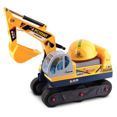 Keezi Kids Ride On Excavator Toy - Realistic Digger with Safety Helmet, Anti-Slip Tyres, 46-95cm, Ages 3-6, Yellow