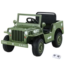 Rigo Kids 12V Electric Jeep: Military-Inspired Olive Ride-On with Remote, Music, Lights & Safety Features for Ages 3+