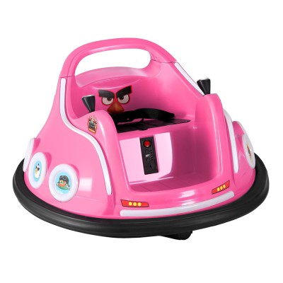 Rigo Kids Pink Electric Ride On Bumper Car, 360° Spin, Angry Birds Stickers, Remote Control, Safety Belt, Ages 3+