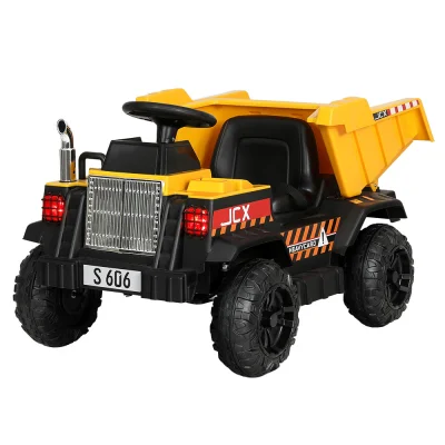 Rigo Kids Electric Ride On Dump Truck - 12V Yellow, Twin Motors, Anti-Slip Tyres, MP3 Input, 3-5km/h, Ages 3