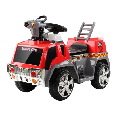 RIGO Kids 6V Electric Fire Engine Ride-On Truck - Realistic Controls, Bubble Guns, Flashing Lights, 4-Wheel Suspension