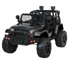 Rigo Kids 12V Black Electric Jeep Ride-On Car with Remote, Safety Belt, Twin Motors, Music & LED Lights, Ages 3+