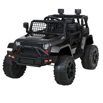 Rigo Kids 12V Black Electric Jeep Ride-On Car with Remote, Safety Belt, Twin Motors, Music & LED Lights, Ages 3+