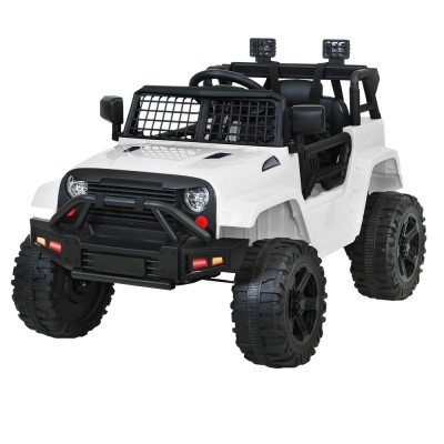 Rigo Kids Electric Ride-On Jeep Toy Car, 12V, White - Remote Control, Safety Belt, Twin Motors, Music, Ages 3+