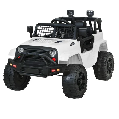 Rigo Kids Electric Ride-On Jeep Toy Car, 12V, White - Remote Control, Safety Belt, Twin Motors, Music, Ages 3+