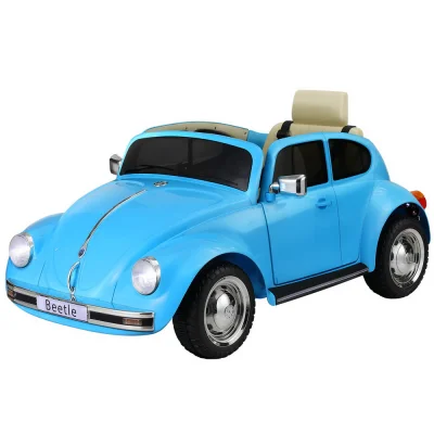 Rigo Kids Ride On Car Licenced Volkswagen Beetle 6V Electric Blue with Remote, Horn, Music, Seat Belt, 108cm