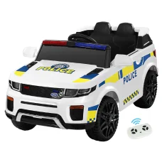 Rigo Kids Electric Ride On Police Car - White, Remote Control, Music, Lights, 3-5km/h, 3+ Years, 12V Battery, Safe Fun