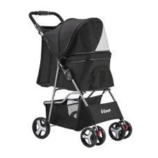 i.Pet 4 Wheel Pet Stroller, Black - Sturdy, Breathable with Mesh Screens, EVA Wheels, 600D Oxford, Easy One-Step Fold