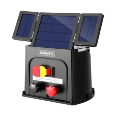 Giantz 5km Solar Electric Fence Energiser 0.15J PET Foldable Panel, 6V Battery, IP54, Livestock Protection