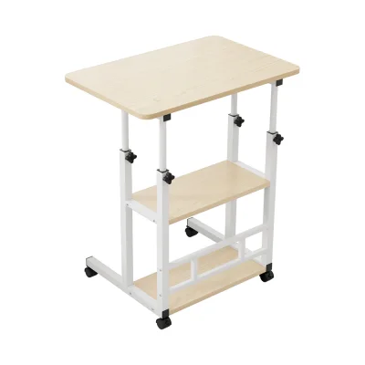 Artiss Adjustable Mobile Laptop Desk – 60CM, Steel Frame, Dual-Knob Height, 2-Tier Storage, Lockable Wheels, Oak/White