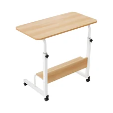 Artiss Portable Sit-Stand Laptop Desk, 80CM Adjustable Workstation, Oak MDF, Steel Frame, Mobile with Storage Shelf