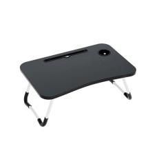 Artiss Foldable Laptop Desk Table, 60x40cm MDF, Adjustable Portable Lap Tray with Cup Holder & Tablet Slot, Black