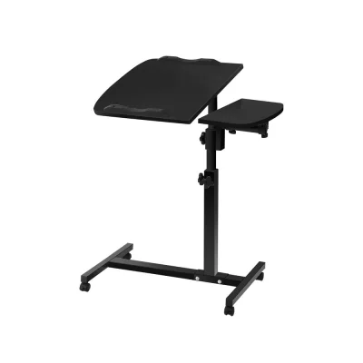 Artiss 60CM Black Laptop Desk: Adjustable, 360° Rotating, Mobile Stand with Cooling Fan, Locking Wheels & MDF Tabletop