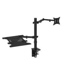 Artiss Dual Monitor Arm Desk Mount with Laptop Tray, Steel, Fits Up to 32" Screens, Black, Adjustable for Comfort