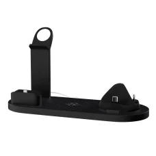 Devanti 4-in-1 15W Wireless Charger Station for iPhone, iWatch, AirPods - Safe, Rotatable, Black, ABS+PC, 23x