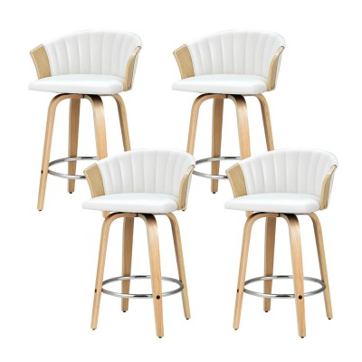 Artiss Ricardo Bar Stools, Bentwood & PU Leather, 66cm Seat Height, White, Set of 4 - Swivel & Contemporary Design