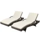 Gardeon 2PC Sun Lounge Set: Adjustable Wicker Lounger, UV-Resistant Aluminium Frame, 5cm Cushion, Grey & Beige, 190x70x