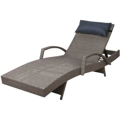 Gardeon Adjustable Sun Lounge: Weather-Resistant Wicker Armchair with Cushions, 4-Position Backrest, Grey & Beige