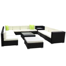 Gardeon 13-Piece Outdoor Sofa Set - UV-Resistant Wicker, Aluminium Frame, Glass Top, Cushions, Water-Resistant Cover