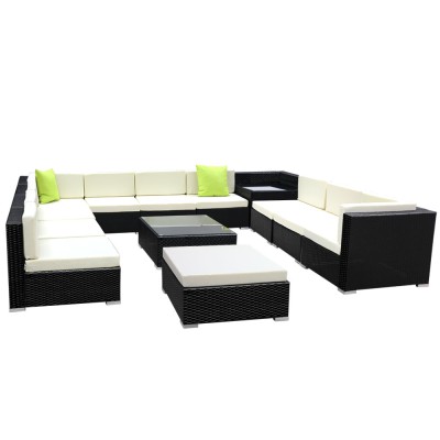 Gardeon 13-Piece Outdoor Sofa Set - UV-Resistant Wicker, Aluminium Frame, Glass Top, Cushions, Water-Resistant Cover