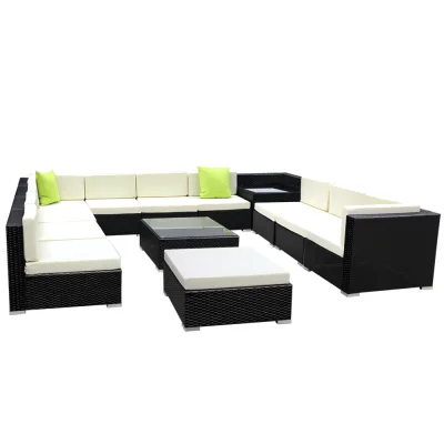 Gardeon 13-Piece Outdoor Sofa Set - UV-Resistant Wicker, Aluminium Frame, Glass Top, Cushions, Water-Resistant Cover