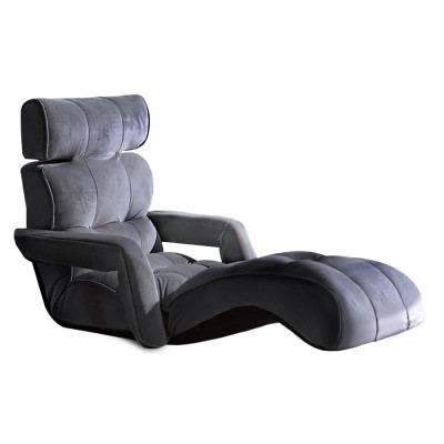 Artiss Floor Lounge Sofa Bed with Armrest, Adjustable Flocking Fabric, Charcoal, 195cm, Foldable & Cushioned