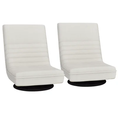 Artiss 2-Pack Swivel Foldable Floor Chairs, White Faux Linen, 360° Rotating, High Resilience Cushion, Steel Frame