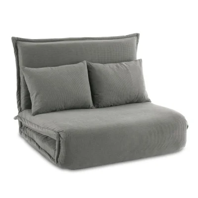 Artiss Foldable 2-Seater Floor Lounge Sofa Bed, Grey Corduroy, Adjustable 6-Level Back & Leg Support, Compact Design