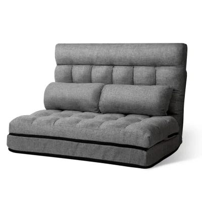 Artiss Lounge Sofa Bed, Faux Linen Fabric, 2-Seater, Grey, 167x95x13cm, Adjustable Comfort, Easy Storage