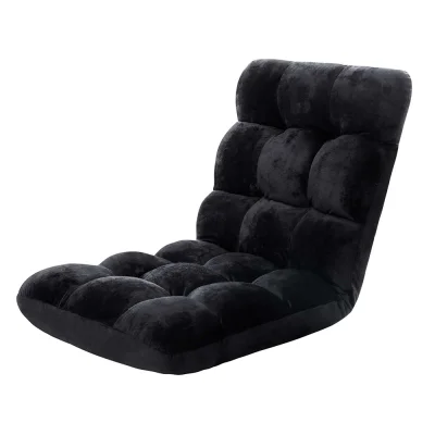 Artiss Lounge Sofa Bed, Flannel Fabric, Black, 96cm x 42cm x 13cm, Adjustable 14 Positions, Cushioned Comfort