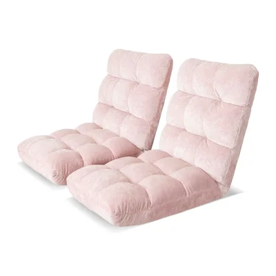 Artiss 2PCS Adjustable Floor Lounge Sofa Bed - Pink Flannel Fabric, Sturdy Steel Frame, 14 Positions, 96x42x13cm