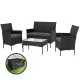 Gardeon 4 Seater Outdoor Sofa Set - Black Rattan, Steel Frame, Tempered Glass Table, Cushions, Storage Cover Included