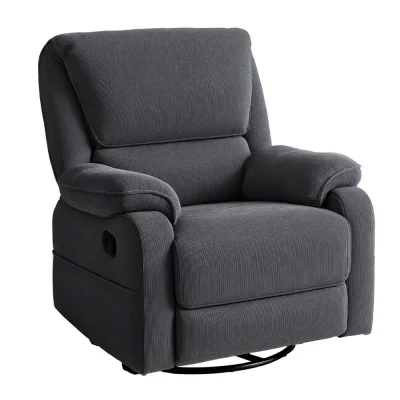 Artiss Corduroy Rocking Recliner Chair 360° Swivel Heated Massage, Manual Tilt, Compact 91cm, Grey, 150kg Capacity