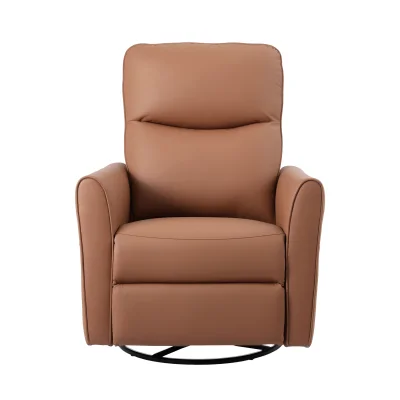 Artiss Leather Swivel Recliner Chair with USB & LED, 240° Swivel, 135° Recline, Adjustable Headrest, Brown, 81x81x105