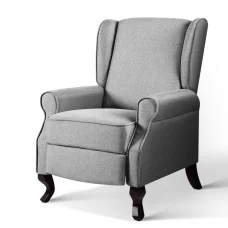 Artiss Recliner Armchair, Faux Linen Fabric, 64.5x72x99cm, Grey, Adjustable, High-Resilience Foam, Home Cinema Chair