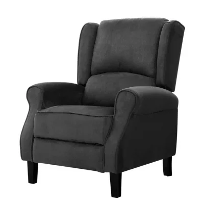 Artiss Charcoal Recliner Chair - Adjustable Suede Armchair with Foam Padding, 72x86x100cm, for Home & Media Rooms