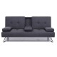 Artiss 3-Seater Sofa Bed, Faux Linen, 175CM, Dark Grey, Space-Saving, Adjustable Recline, Cup Holders, Modern Design