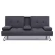 Artiss 3-Seater Sofa Bed, Faux Linen, 175CM, Dark Grey, Space-Saving, Adjustable Recline, Cup Holders, Modern Design