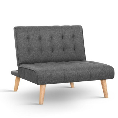 Artiss Recliner Single Sofa Bed, Faux Linen, Dark Grey, 85x81x74cm, Adjustable, Modular, Plush Comfort