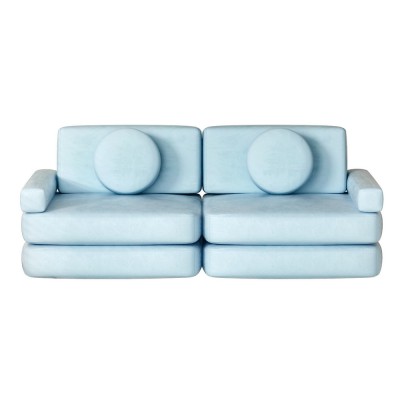 Artiss Velvet Blue 2-Seater Sofa Bed & Kid's DIY Play Couch | Modular Design, Removable Cover, Extra Thick Cushioning