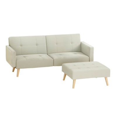 Artiss Scott 3-Seater Sofa Bed Ottoman, Beige Faux Linen - Space-Saving L-Shaped Design with Adjustable Backrest