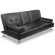 Artiss 3-Seater Sofa Bed, Black PU Leather, 188CM, Convertible Couch with Cup Holders, Adjustable Backrest