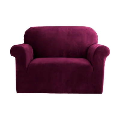 Artiss Ruby Red Velvet Sofa Cover, 1-Seater - Stretchable, Anti-Slip, Machine Washable Couch Protector, Crystal Velvet