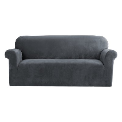 Artiss Velvet Sofa Cover, Stretchable, Anti-Slip, Machine Washable, Grey, 3-Seater, 183cm-223cm, All-Round Protection