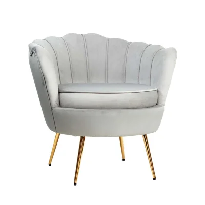 Artiss Armchair Velvet Fabric Grey 71x71x68cm - Iconic Shell Back Design, High Resilience Foam, Gold Legs