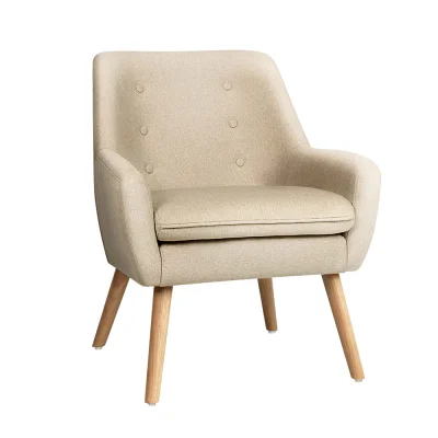 Artiss Fabric Dining Armchair, Linen Upholstery, Beige, 58x50x80cm - Retro Style, Comfortable, Durable, Home Décor