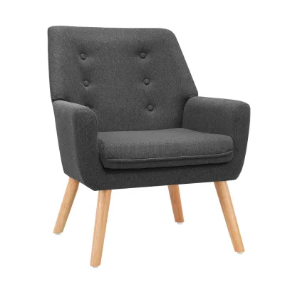 Artiss Anne Armchair in Charcoal Linen Fabric - Full Size with Tufted Backrest, Thick Foam Padding, Durable Wood Frame
