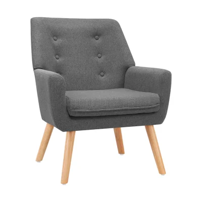 Artiss Fabric Dining Armchair, Linen Upholstery, Grey, 58x50x80cm - Retro Style, Tufted Design, Comfortable Seating