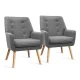 Artiss Anne Grey Armchair Set of 2 - Faux Linen, Full-Size, Tufted Design, Thick Foam, Rubber Wood Legs, 130kg Capacity